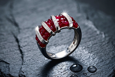 Anel em ouro branco com quatro bandas de diamantes (25) em talhe brilhante