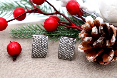 Brincos em ouro branco com diamantes (192) em talhe brilhante 8/8 de formato curvo e fecho omega.