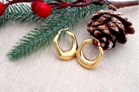 Brincos em ouro lisos em forma de argolas.