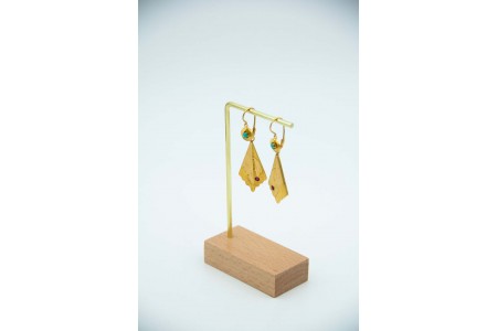 Brincos de ouro amarelo ao estilo folha de oliveira com turquezas e pedras 