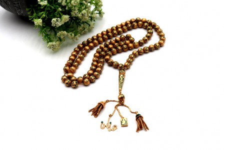 Colar em ouro amarelo tasbih de oração islâmico composto por (33) contas esféric