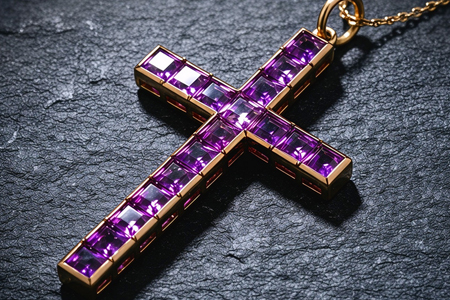  Cruz em ouro com (16) rubis sintéticos calibrados e argola de suspensão