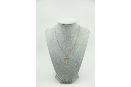 Gargantilha de ouro amarelo com pequeno crucifixo com diamantes