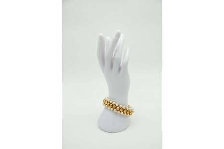 Pulseira de ouro amarelo com diamantes  e pérolas