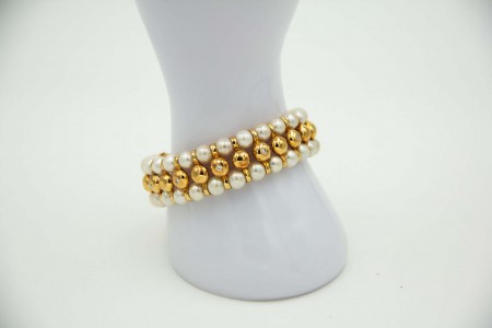 Pulseira de ouro amarelo com diamantes  e pérolas