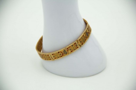 Pulseira de ouro amarelo articulada com aplicação de esmaltes policromados 