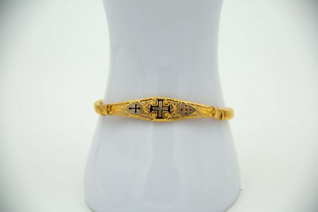 Pulseira extensível em ouro amarelo com simbolos religiosos em esmalte policroma