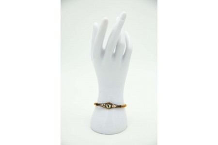 Pulseira de ouro amarelo maliável com esmaltes e figura de Nossa Senhora 