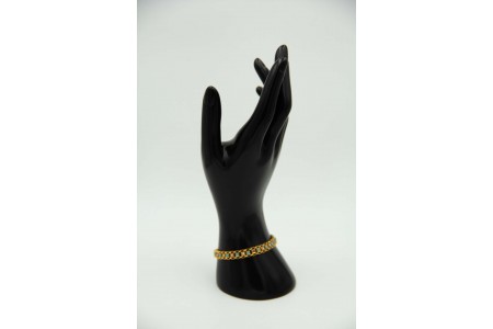 Pulseira de ouro amarelo com meias pérolas e turquezas aplicadas.