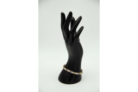 Pulseira em ouro bicolor com elos arternados e diamantes (60) em talhe brihante 
