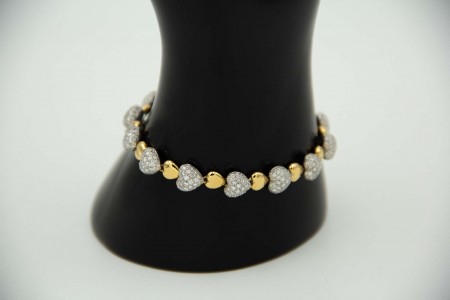 Pulseira articulada em forma de corações bicolor com diamantes (392) 