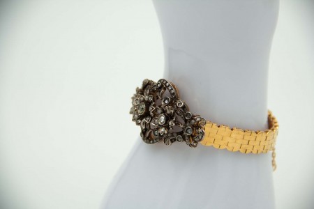 Pulseira de ouro e prata com diamantes e lascas de diamantes