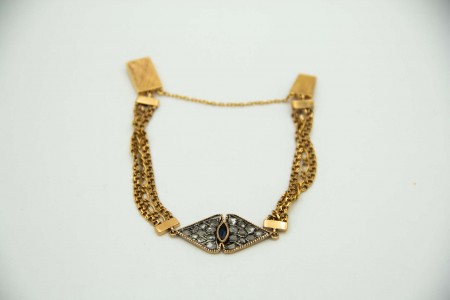 Pulseira de ouro e prata em malha de friso e  3+1com diamantes (20) no centro