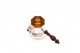 Chocolateira em prata com base octogonal e cabo fixo de madeira de castanho