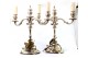 Candelabros de dois lumes em prata com relevos e aplicações, eletrificados