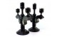 Conjunto de candelabros em pau preto com aplicações em prata nos fustes.