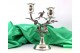 Candelabro em prata de dois lumes com aplicações de flores e ave em vulto