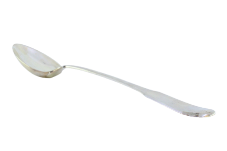 Colher de arroz e de servir em prata lisa com o cabo a expedir.