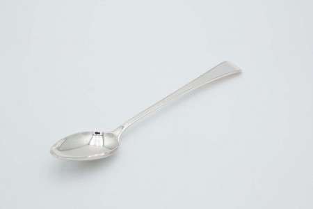 Colher de arroz em prata lisa com frisos no cabo