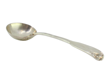 Colher para molhos em prata com cabo relevado, período Vitoriano.