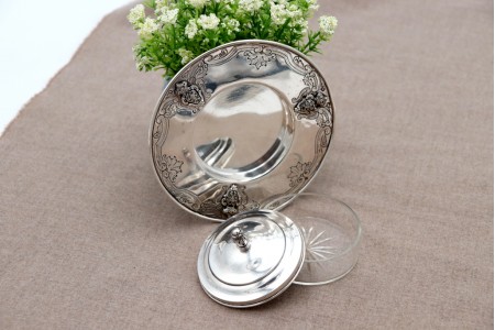 Manteigueira de prata com alma em vidro