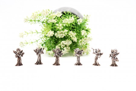 Conjunto de miniaturas (6) em prata de anjos tocando instrumentos musicais