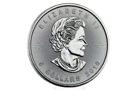 Moeda em prata canadense Maple Leaf com gravação ELIZABETH II 2016.