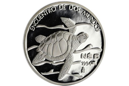 Moeda em prata 5 pesos - Pacific Ridley Tartaruga Marinha