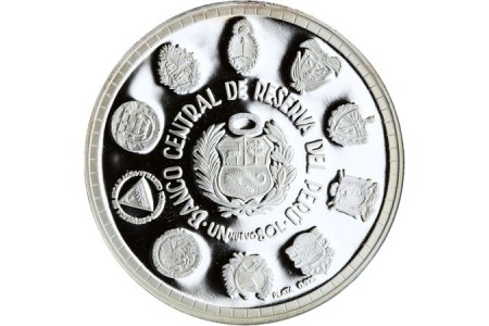 Moeda em prata Vida Selvagem Ameaçada com brasão de armas do Peru