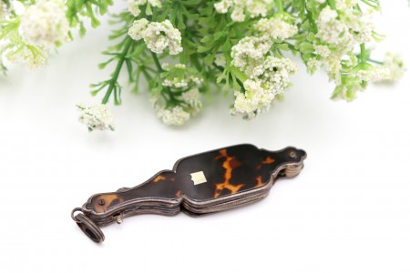 Lorgnon em prata com cobertura de tartaruga no cabo e sistema mecânico 