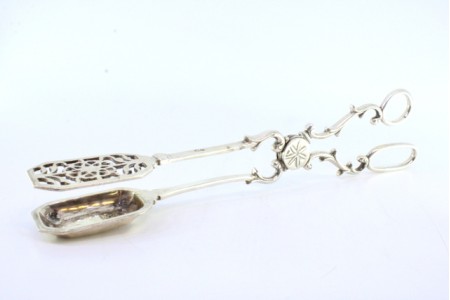 Pinça salada, pão ou molhos em prata recortada, 