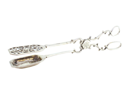 Pinça salada, pão ou molhos em prata recortada, 