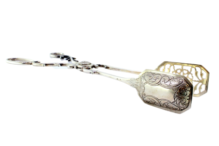 Pinça salada, pão ou molhos em prata recortada, 