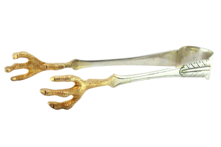 Pinça para gelo em prata em forma de garras de ave