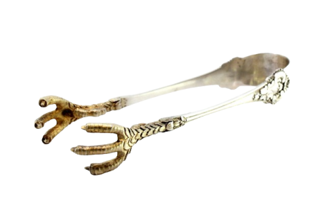  Pinça para gelo em prata com garras douradas, hastes relevadas e frisos 