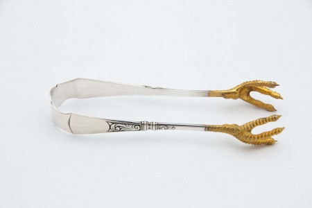 Pinça de prata para salada com garras douradas