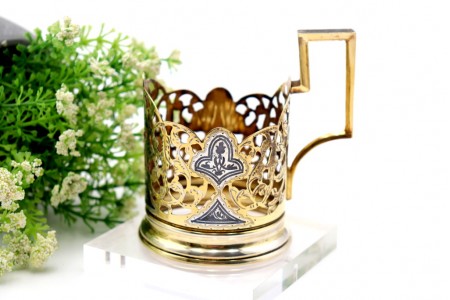 Suporte em prata dourada para copo de vidro ao gosto Russo