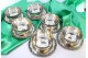  Conjunto de seis lavabos e pratos em prata com os rebordos relevados.