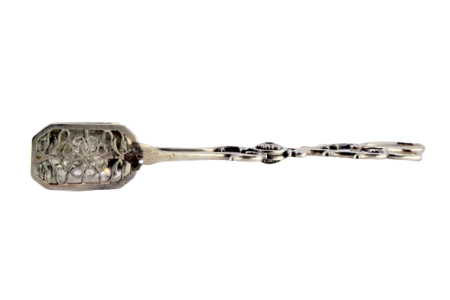 Pinça em prata para pão ou salada com relevos e recortes